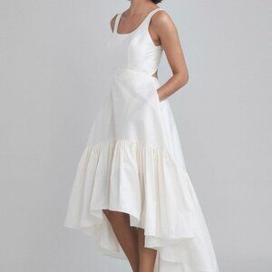 NWT Amsale Ivory Taffeta Scoop Neck High-Low A-Line Little White  Dress